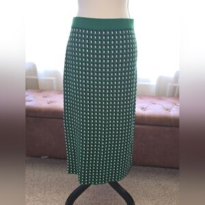 NWT, Banana Republic Green and White Checkered Midi Knit Skirt, Size M